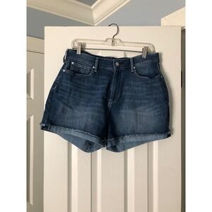 Levi's Sz‎ 32 Signature High-Rise Denim Shorts Dark Wash Womens Distressed Cuffs
